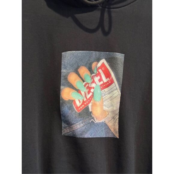 Diesel S-UMMER-A84 Nails Men’s Black Hoodie Sweatshirt Sweater Medium - Picture 4 of 12